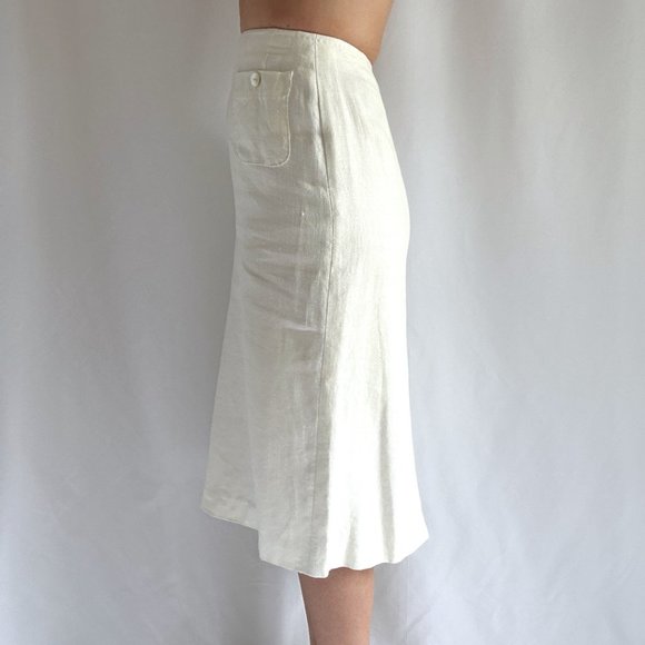 Vintage Max Mara Linen Midi Skirt in Cream - Picture 3 of 5